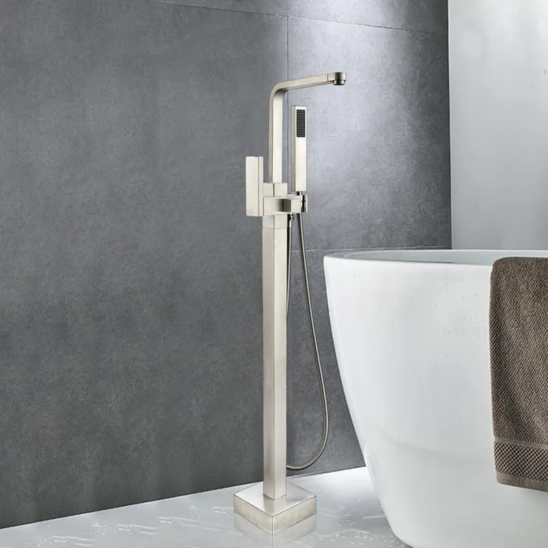 Vanity Art VA2016 42" Brushed Nickel Freestanding Waterfall Bathtub Faucet With Handheld Shower Express Delivery