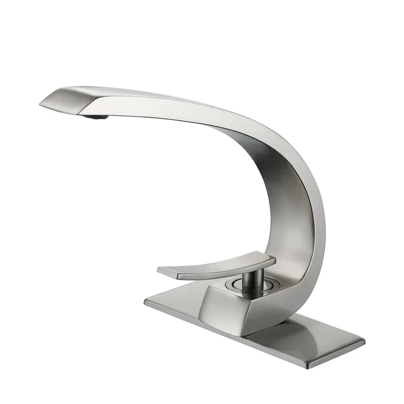 RBROHANT RB0726 Single Hole Brushed Nickel Solid Brass Deck Mounted Bathroom Faucet Money Back Guarantee