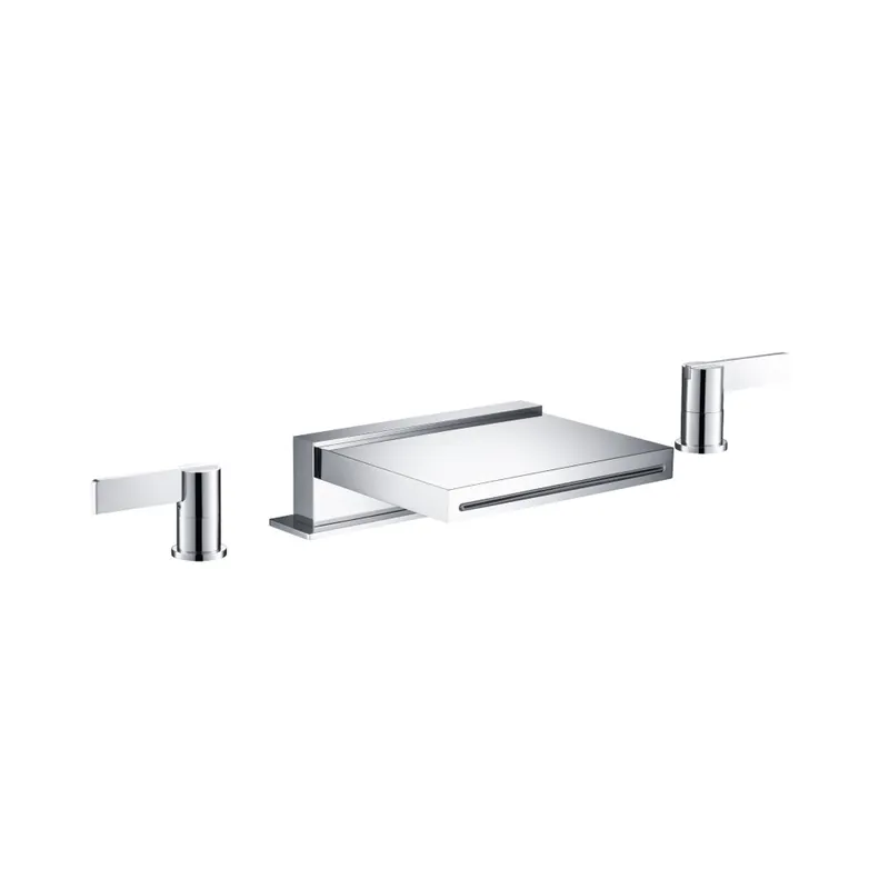Flusso Faucets Serie 145 3 Hole Deck Mount Cascade / Sheet Flow Roman Tub Faucet in Matte Black Certified