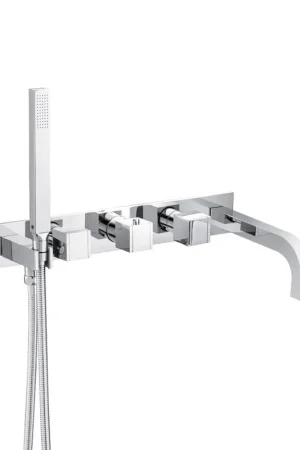 Fan Favorite Flusso Faucets Serie 150 Wall Mount Tub Filler With Hand Shower in Chrome