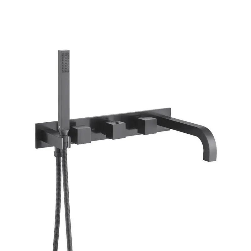 Flusso Faucets Serie 160 Wall Mount Tub Filler With Hand Shower in Matte Black Fresh Stock