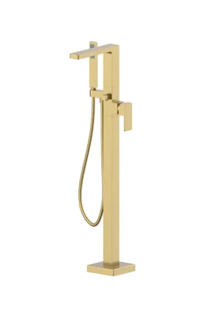 Wholesale Flusso Faucets Serie 196 Freestanding Floor Mount Bathtub / Tub Filler With Hand Shower in Satin Brass