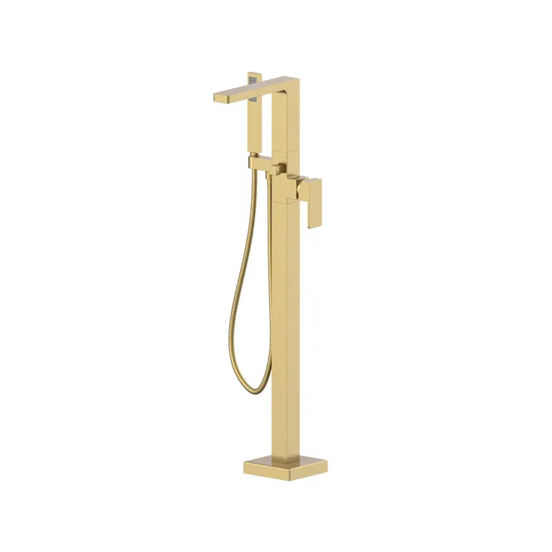 Wholesale Flusso Faucets Serie 196 Freestanding Floor Mount Bathtub / Tub Filler With Hand Shower in Satin Brass