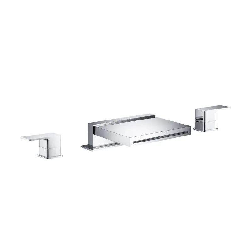 Flusso Faucets Serie 196 3 Hole Deck Mount Cascade / Sheet Flow Roman Tub Faucet in Matte Black Buy Online