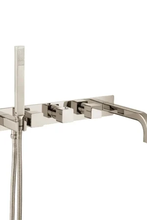 Crafted Flusso Faucets Serie 196 Wall Mount Tub Filler With Hand Shower in Polished Nickel