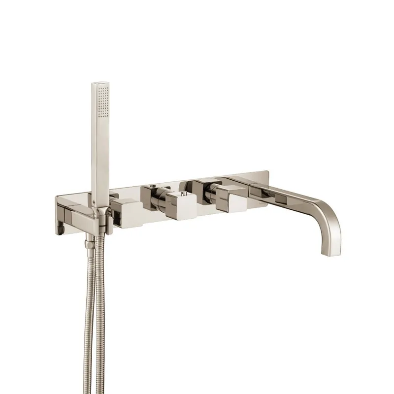 Crafted Flusso Faucets Serie 196 Wall Mount Tub Filler With Hand Shower in Polished Nickel