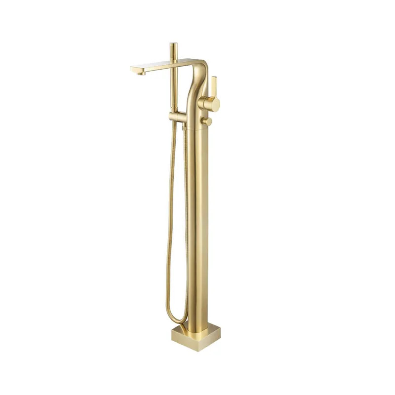 Flusso Faucets Serie 260 Freestanding Floor Mount Bathtub / Tub Filler With Hand Shower in Satin Brass Today Only