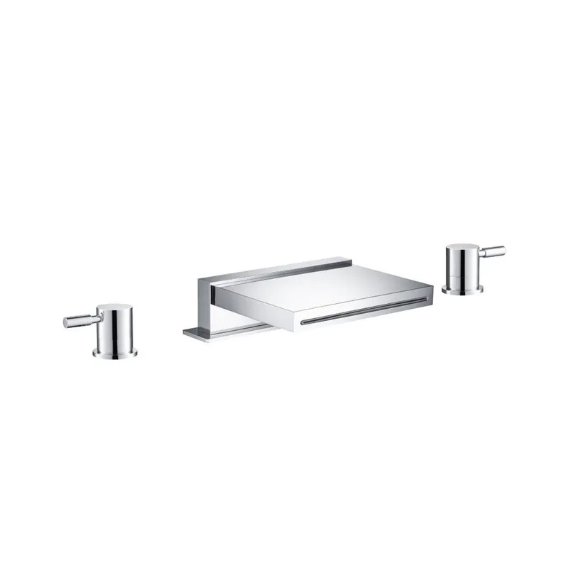Flusso Faucets Serie 100 3 Hole Deck Mount Cascade / Sheet Flow Roman Tub Faucet in Matte Black Trusted Brand
