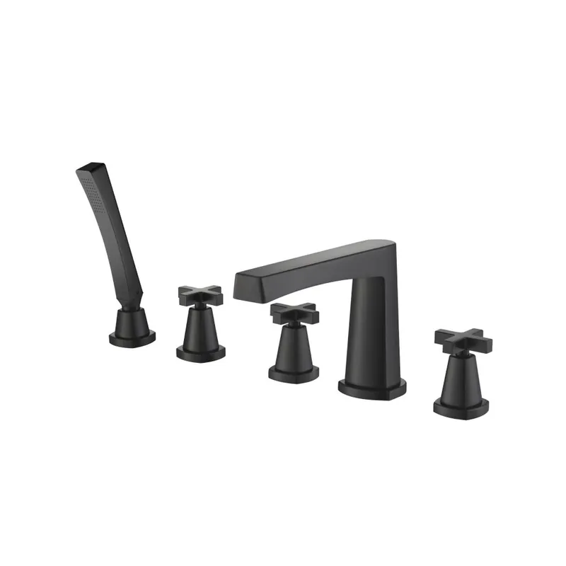 Original Flusso Faucets Serie 240 Five Hole Deck Mounted Roman Tub Faucet With Hand Shower in Matte Black