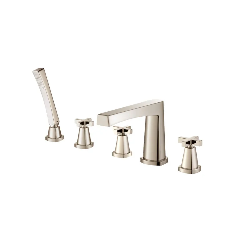 Flusso Faucets Serie 240 Five Hole Deck Mounted Roman Tub Faucet With Hand Shower in Polished Nickel Money Back Guarantee