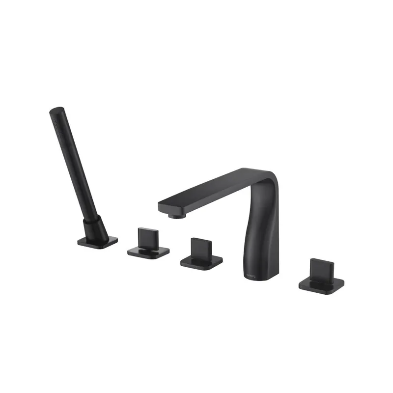 Flusso Faucets Serie 260 Five Hole Deck Mounted Roman Tub Faucet With Hand Shower in Matte Black Super Sale