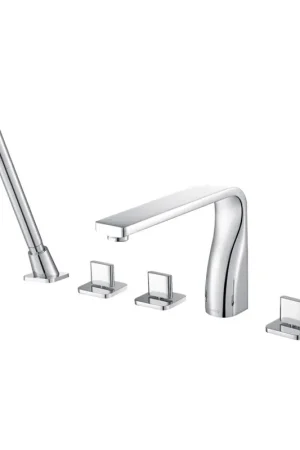 Crafted Flusso Faucets Serie 260 Five Hole Deck Mounted Roman Tub Faucet With Hand Shower in Chrome