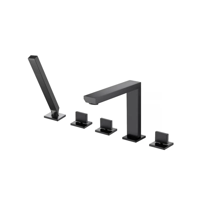 Price Drop Flusso Faucets Serie 160 Five Hole Deck Mounted Roman Tub Faucet With Hand Shower in Matte Black