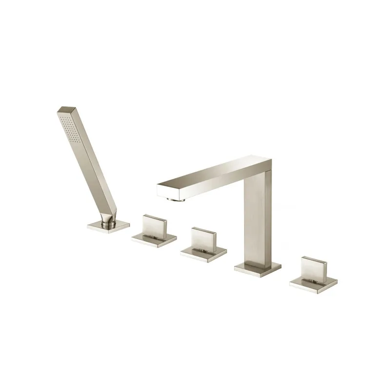 Must Have Flusso Faucets Serie 160 Five Hole Deck Mounted Roman Tub Faucet With Hand Shower in Brushed Nickel