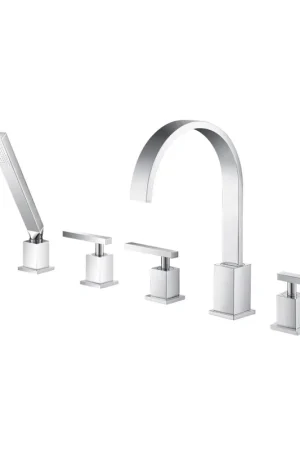 Best Choice Flusso Faucets Serie 150 Five Hole Deck Mounted Roman Tub Faucet With Hand Shower in Chrome