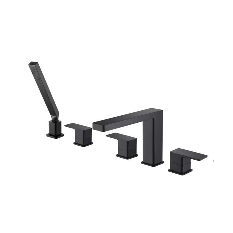 Next Day Delivery Flusso Faucets Serie 196 Five Hole Deck Mounted Roman Tub Faucet With Hand Shower in Matte Black