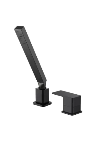Exclusive Flusso Faucets Serie 196 Deck Diverter With Holder and Hose in Matte Black