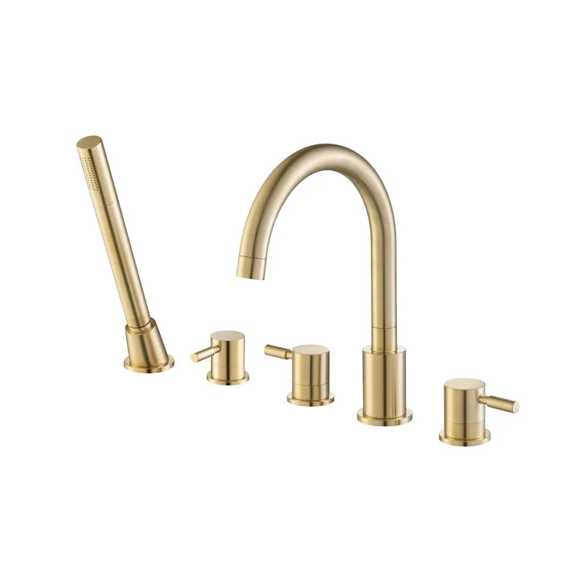 Flusso Faucets Serie 100 Five Hole Deck Mounted Roman Tub Faucet With Hand Shower in Satin Brass Free Delivery