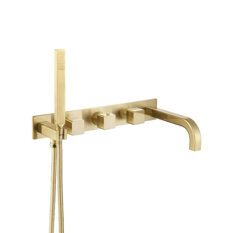 Flusso Faucets Serie 196 Trim for Wall Mount Tub Filler With Hand Shower in Satin Brass Premium