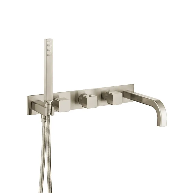 Shop Now Flusso Faucets Serie 196 Trim for Wall Mount Tub Filler With Hand Shower in Brushed Nickel