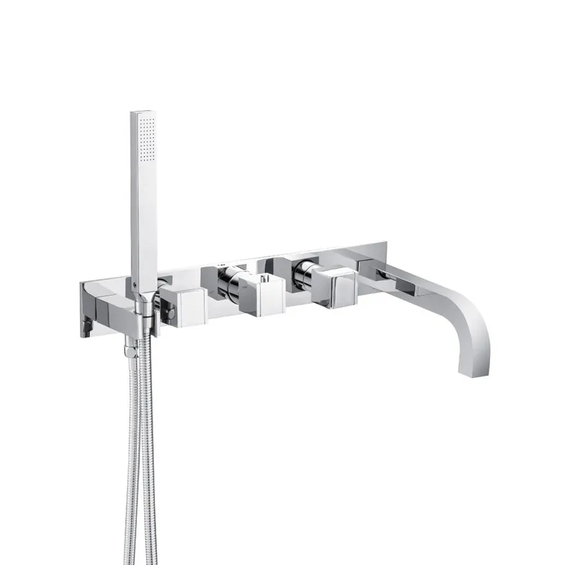 Flusso Faucets Serie 150 Trim for Wall Mount Tub Filler With Hand Shower in Chrome Hassle-Free Returns