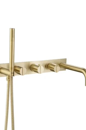 Crafted Flusso Faucets Serie 145 Trim for Wall Mount Tub Filler With Hand Shower in Satin Brass