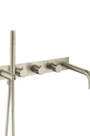 Crafted Flusso Faucets Serie 100 Trim for Wall Mount Tub Filler With Hand Shower in Brushed Nickel