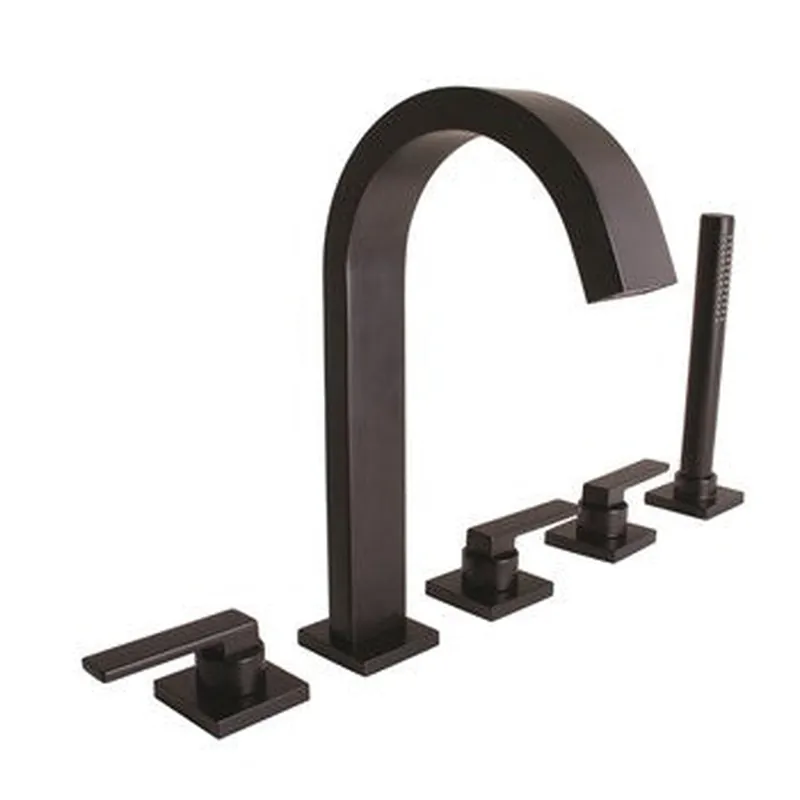 Hot Picks Speakman Lura 5-Hole 5.8 GPM Matte Black Roman Tub System Faucet With Flat Lever Handles and Hand Shower