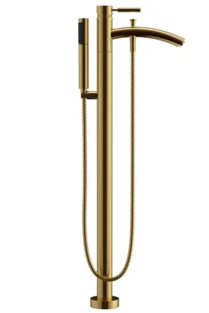 Grab Now Wyndham Collection Taron Modern-Style Bathroom Tub Filler Faucet (Floor-mounted) in Brushed Gold