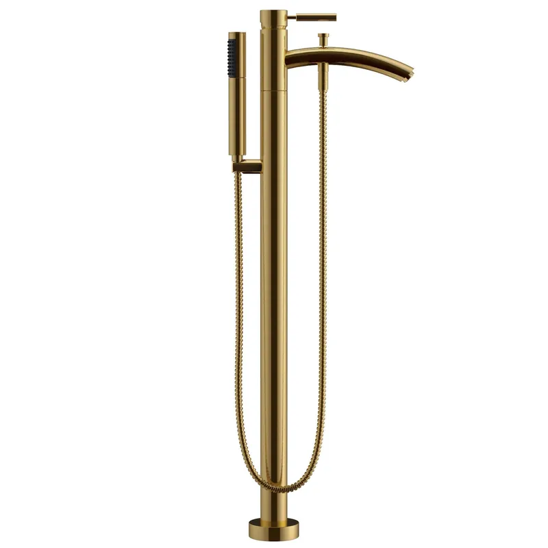 Grab Now Wyndham Collection Taron Modern-Style Bathroom Tub Filler Faucet (Floor-mounted) in Brushed Gold