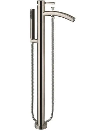 Get Yours Wyndham Collection Taron Modern-Style Bathroom Tub Filler Faucet (Floor-mounted) in Brushed Nickel