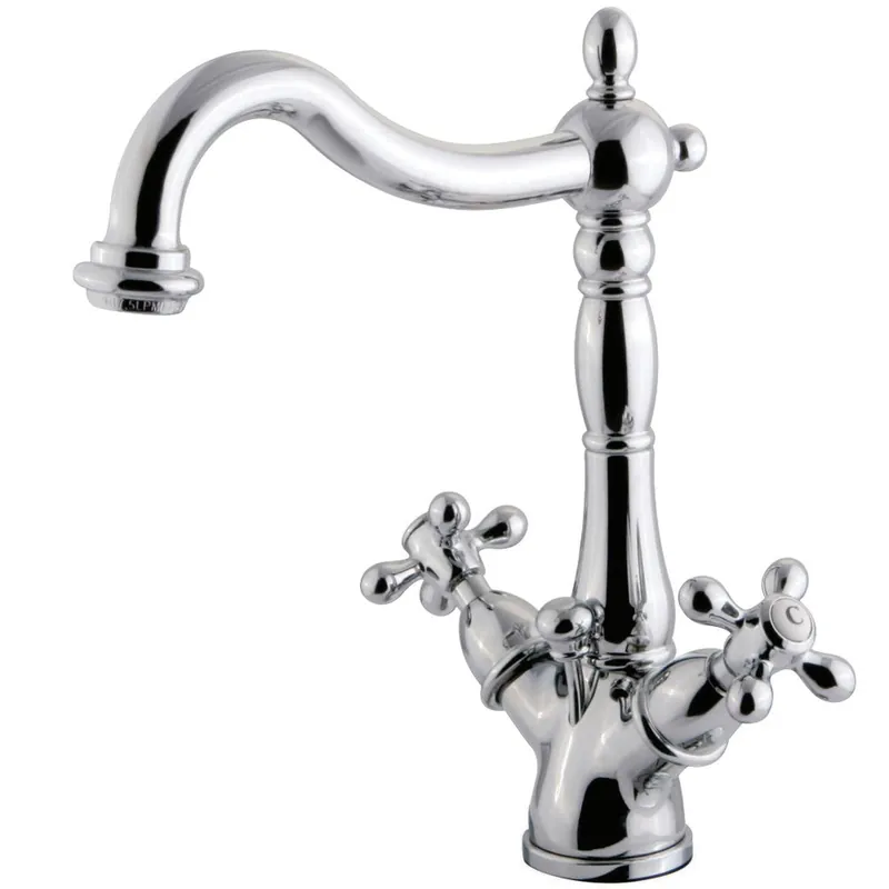 Wholesale Kingston Brass KS1431AX Heritage Two-Handle Bathroom Faucet with Brass Pop-Up and Cover Plate, Polished Chrome