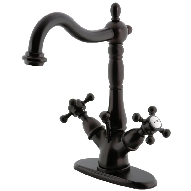 Kingston Brass KS1435BX Vintage Two-Handle Bathroom Faucet with Brass Pop-Up and Cover Plate, Oil Rubbed Bronze Trusted Brand