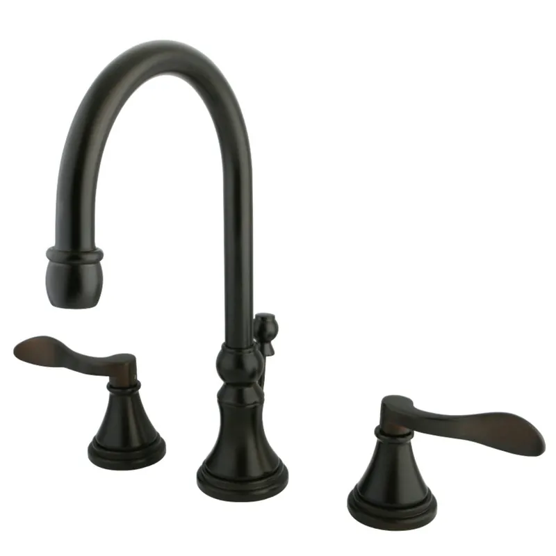 Premium Kingston Brass KS2985DFL NuFrench Widespread Bathroom Faucet with Brass Pop-Up, Oil Rubbed Bronze