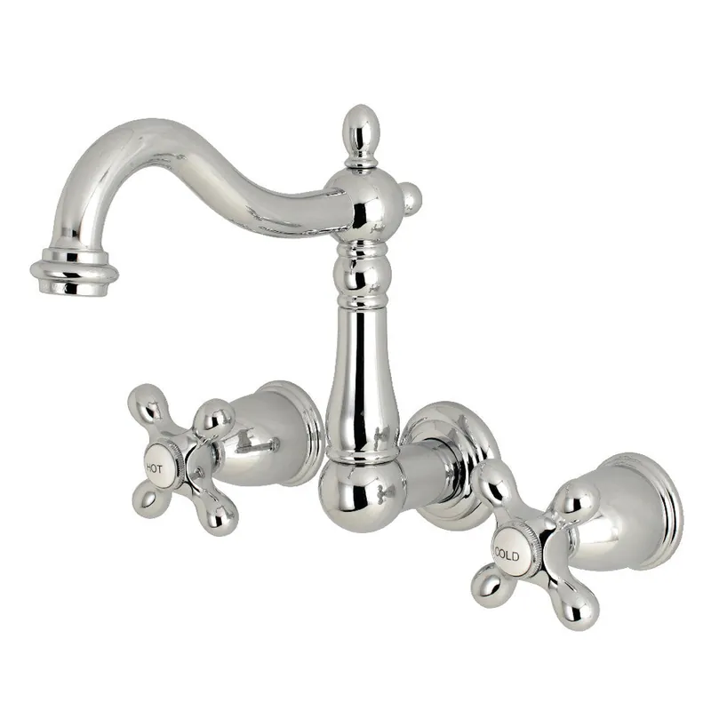 Price Cut Kingston Brass KS1251AX 8-Inch Center Wall Mount Bathroom Faucet, Polished Chrome