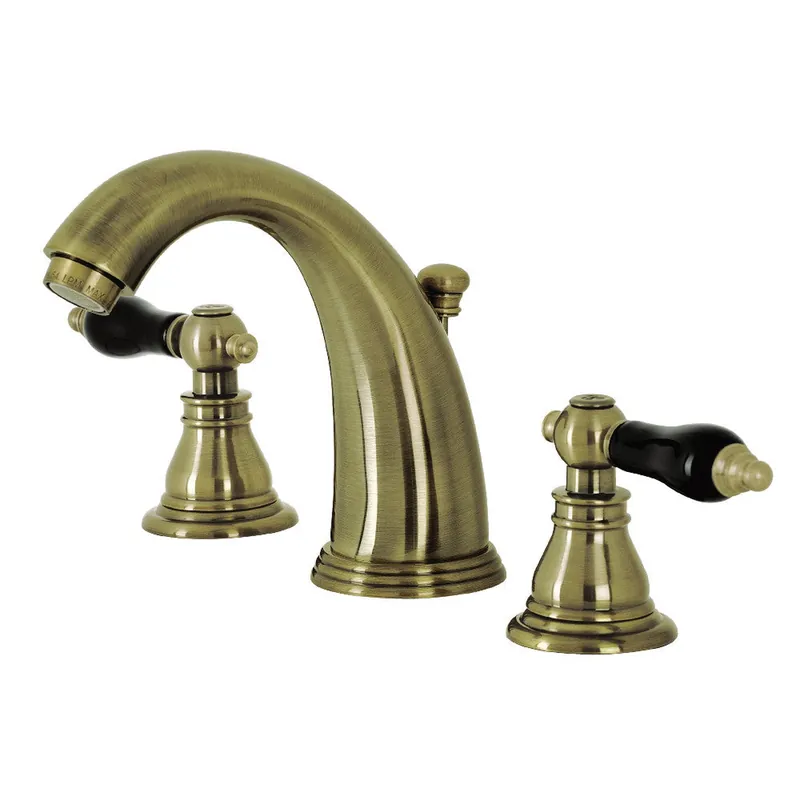 Fast Shipping Kingston Brass KB983AKLAB Duchess Widespread Bathroom Faucet with Plastic Pop-Up, Antique Brass