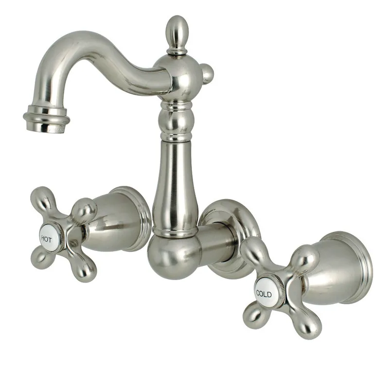 Weekend Sale Kingston Brass KS1228AX Heritage Wall Mount Bathroom Faucet, Brushed Nickel
