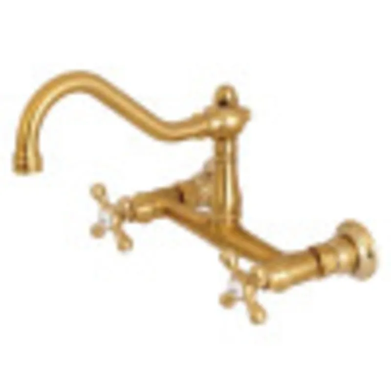 Kingston Brass KS3247AX 8" Center Wall Mount Bathroom Faucet, Brushed Brass Certified