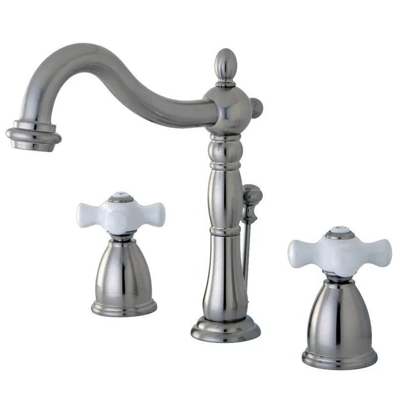 Kingston Brass KB1978PX Heritage Widespread Bathroom Faucet with Plastic Pop-Up, Brushed Nickel Sale