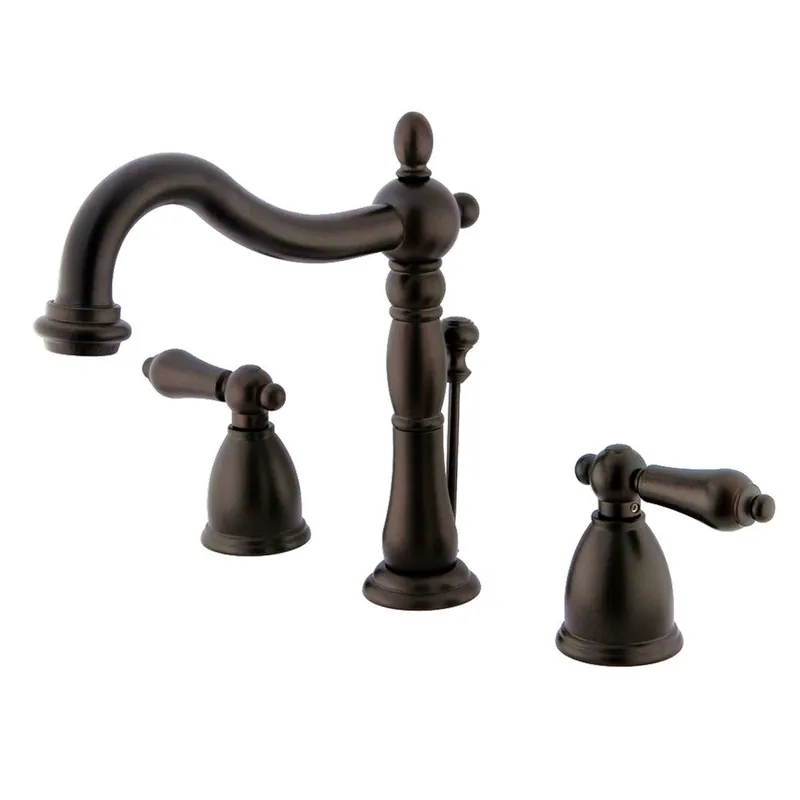 Fresh Stock Kingston Brass KB1975AL Heritage Widespread Bathroom Faucet with Plastic Pop-Up, Oil Rubbed Bronze