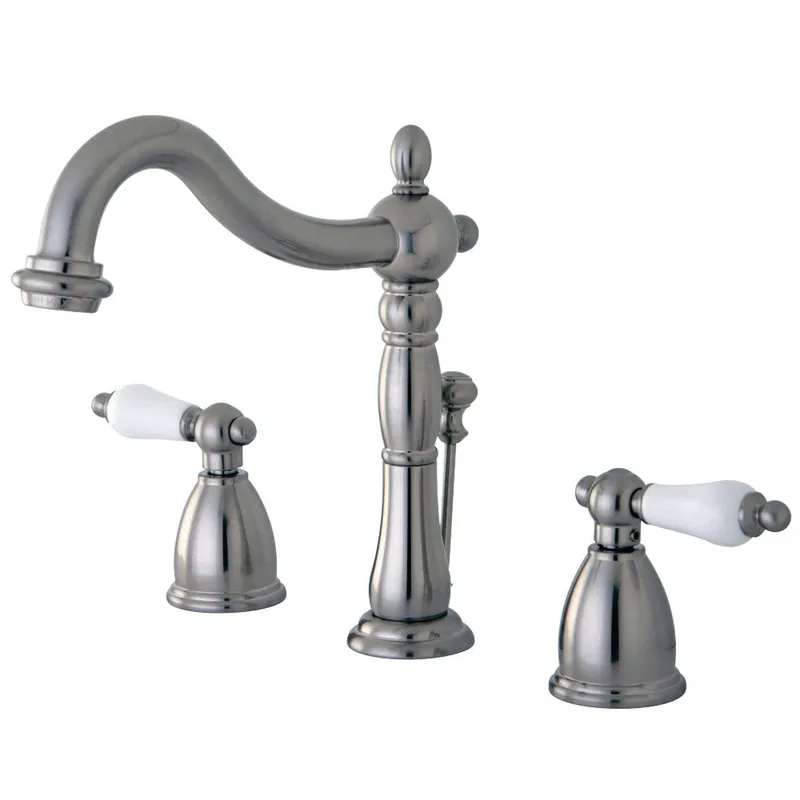 Best Seller Kingston Brass KB1978PL Heritage Widespread Bathroom Faucet with Plastic Pop-Up, Brushed Nickel