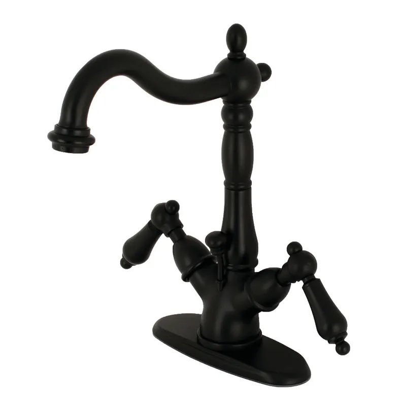 Editor’s Pick Kingston Brass KS1430AL Heritage Two-Handle Bathroom Faucet with Brass Pop-Up and Cover Plate, Matte Black