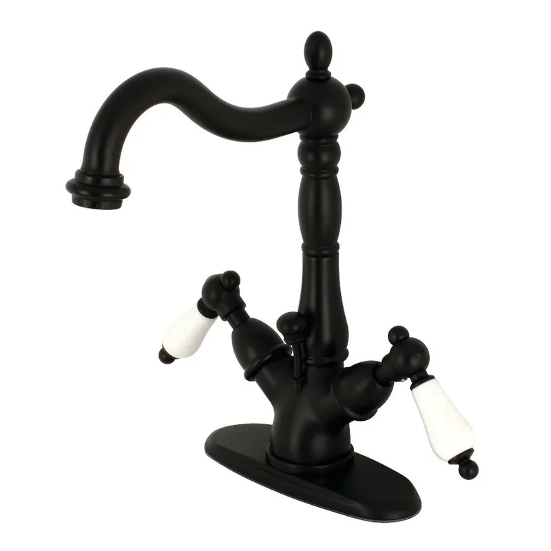 Kingston Brass KS1430PL Heritage Two-Handle Bathroom Faucet with Brass Pop-Up and Cover Plate, Matte Black Next Day Delivery