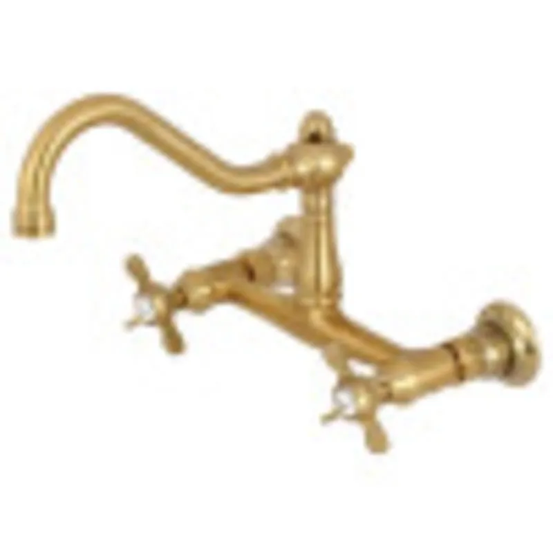 Kingston Brass KS3247BEX 8" Center Wall Mount Bathroom Faucet, Brushed Brass New Arrival