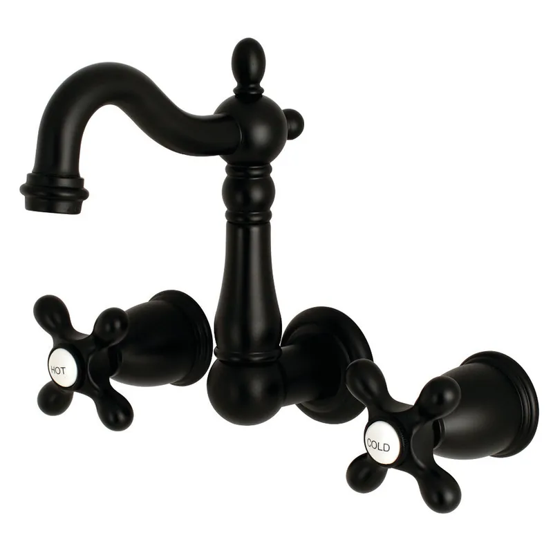 Kingston Brass KS1220AX Heritage Wall Mount Bathroom Faucet, Matte Black Fresh Stock