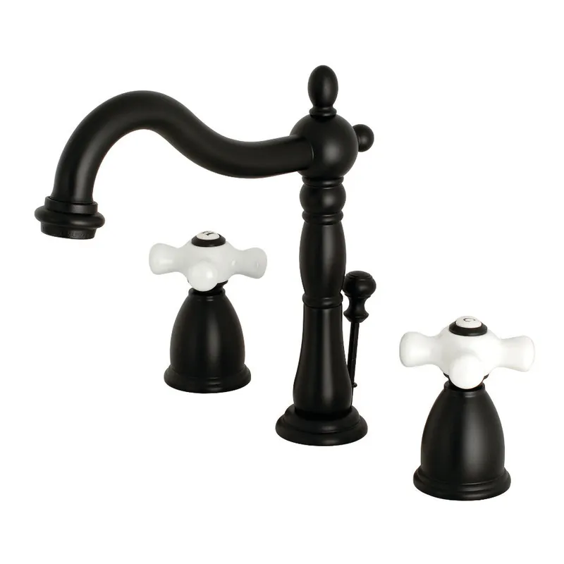 Top Rated Kingston Brass KB1970PX Heritage Widespread Bathroom Faucet with Brass Pop-Up, Matte Black