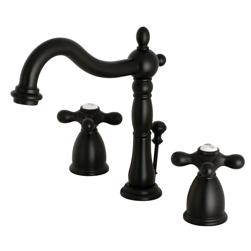Weekend Sale Kingston Brass KB1970AX Heritage Widespread Bathroom Faucet with Brass Pop-Up, Matte Black