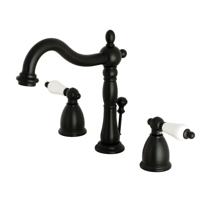 Sale Kingston Brass KB1970PL Heritage Widespread Bathroom Faucet with Brass Pop-Up, Matte Black