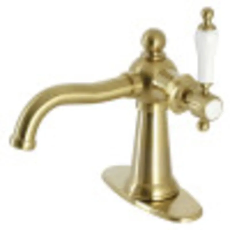 High Quality Kingston Brass KSD154KLBB Nautical Single-Handle Bathroom Faucet with Push Pop-Up, Brushed Brass