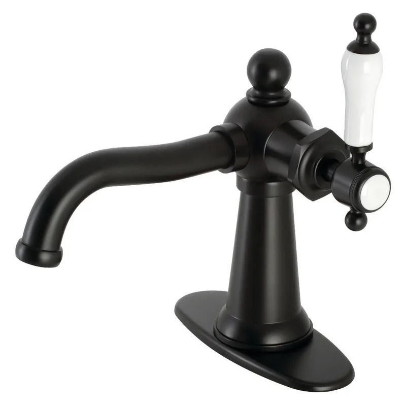 Kingston Brass KSD154KLMB Nautical Single-Handle Bathroom Faucet with Push Pop-Up, Matte Black Hot Picks